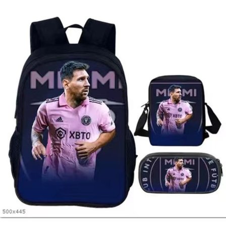 Messi skoletaske rygsæk blyantsæt skuldertaske tredelt sæt
