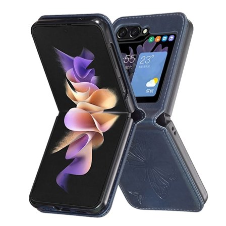 Galaxy Z Flip 6 / 7 FE Skal Fjäril Textur Mörk Blå