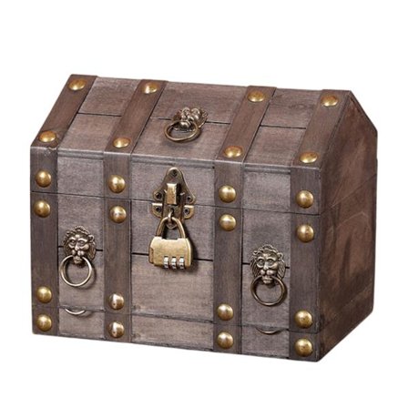 Praktisk Förvaringslösning Trälåda, Dekorativ Piratkista med Vintage-finish, Handgjord Design med Gångjärnslock, Låsbar Skattkista med