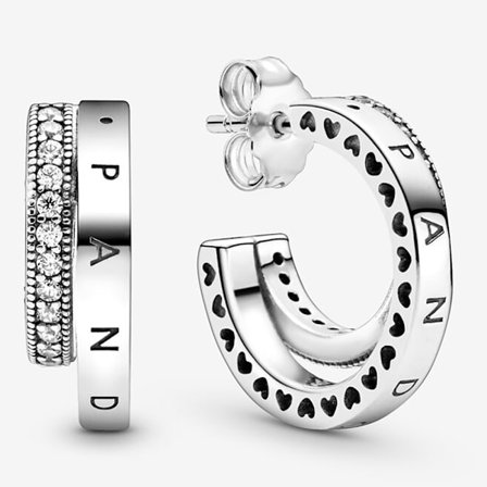 Pandora Double Half Year Brilliant Hopea Tausta Korvakorut 299056C01, Sisältää Alkuperäisen Laatikon