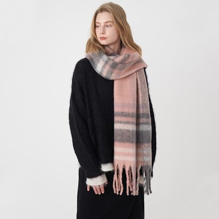 Fransk Stil Klassisk Retro Kashmir Rutete Skjerf Dame Vinter Varmt Skjerf Rosa, hvit og grå rutete