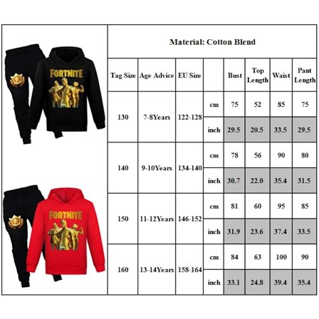 Barn F-ortnite Trykket Casual Hettegenser Bukser Drakter Gutter Jenter Hoody Bukser Treningssett Svart 160cm Rød 150cm