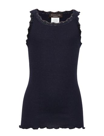 Silk Top W/ Lace T-shirts Sleeveless Blå Rosemunde Kids*Betinget Tilbud