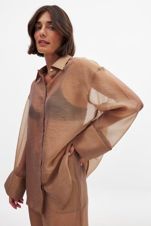 NA-KD durchscheinendes Organza-Shirt - Hemden - Beige - EU 36