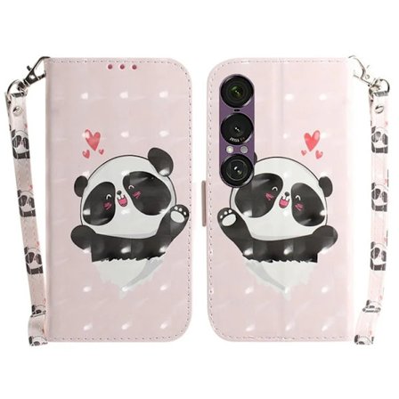 Sony Xperia 1 VII Konstläder Plånboksfodral med Handledsrem - Panda