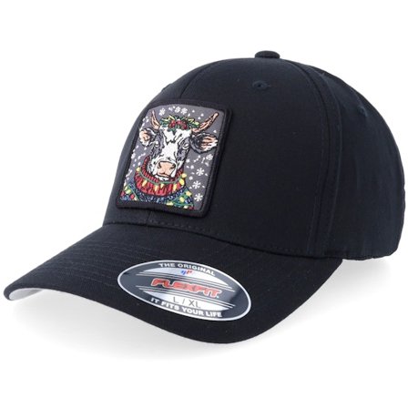 Ho-Ho-Hats - Černá flexfit Kšiltovka - Silly X-mas Cow Black Flexfit @ Hatstore