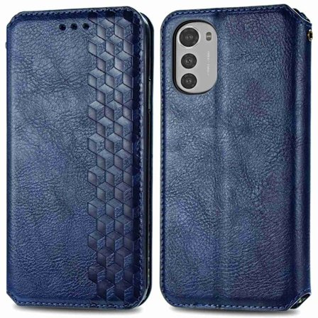 Läder Motorola Moto E32s / Motorola Moto E32 / Motorola Moto G22 fodral med romb-design - Blå