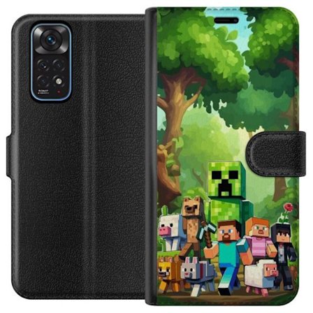 Kompatibelt Lommeboketui til Xiaomi Redmi Note 11 Blokkete pikselerte spillverden med grønne figurer og dyr i frodig skogsmiljø