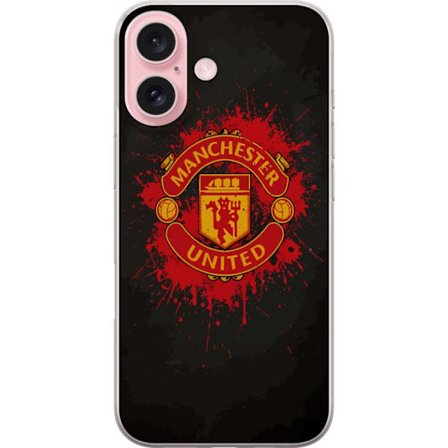 Yhteensopiva Puhelinkuori Apple Apple iPhone 16 Manchester United logo punaisella ja keltaisella värillä, raikas urheilullinen tausta