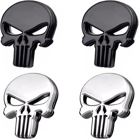 4 stk 3D Skalle Punisher Bilklistremerke i Metall