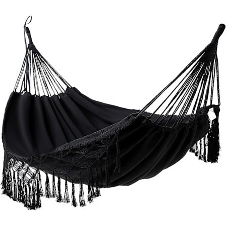 200*150cm sort udendørs hængekøje dobbelt bomuld brasiliansk havehængekøje egnet til 2 voksne ideel til terrasse, veranda, rejser, camping, have