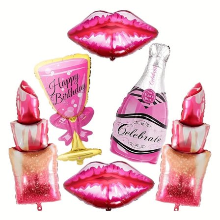 6 stk. Store Røde Læbe & Champagne Mylar Folieballoner Sæt - Alsidige Indendørs/Udendørs Dekorationer til Fødselsdage, Jubilæer, Graduation (FMY)