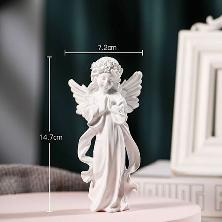 1 stk. Dekorativ skulptur av en bedevind engel i harpiks, hjemmedekorasjon, engelfigur (7,2*14,7 cm)