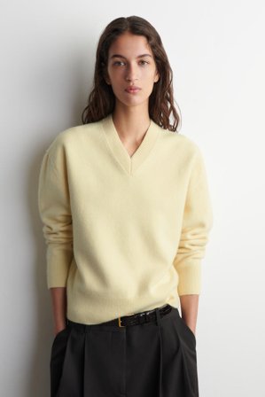 COS Women's Rounded Wool V Neck Jumper in Yellow