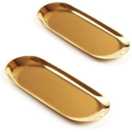 2 stk. Guld Oval Bakke - Rustfrit Stål Kosmetik Smykker Håndklæde Frugtfad Tallerken