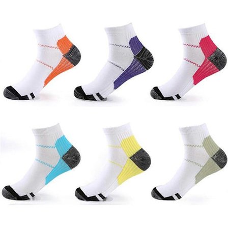 6 par kompressionsstrømper, sportsstrømper, plantar fasciitis, støtte til svangen, løb, fitnesscenter, kompressionsstrømper til mænd og kvinder (s/m)