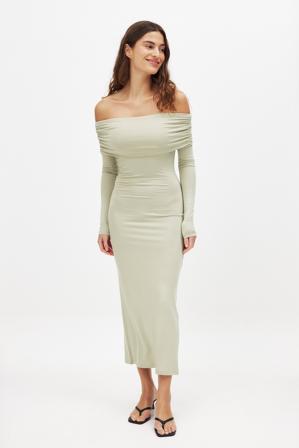 NA-KD Soft Line midiklänning - Off shoulder klänningar - Grön - XS (EU 32)