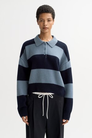 Soft Goat - Striped polo shirt - Kaschmirpullover für Damen - XS - Retro Blue