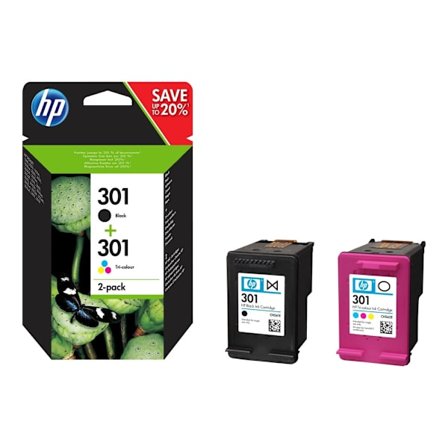 HP 301 - 2-pack - svart, färg (cyan, magenta, gul) - original - bläckpatron