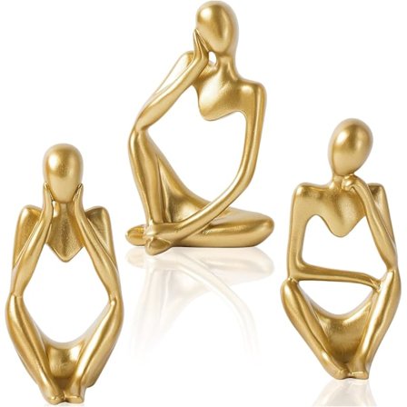 Guld Heminredning, Resin Thinker Staty Guld Dekor 3 Stycken,