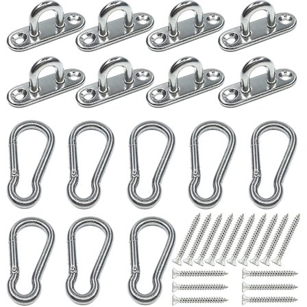 8 stk Rustfritt Stål 1,8 tommers Pad Eye Plate U-kroker + 8 stk Rustfritt Stål Karabinkrok