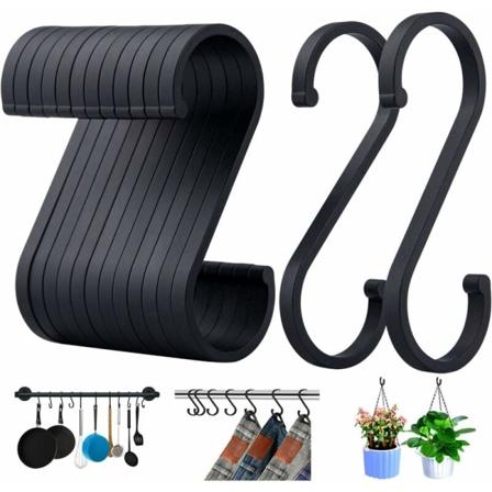 12 pcs Metal S Hook Portable Type S Hook Multifunctional (Black), Practical and Durable, for home kitchen, toilet, bathr