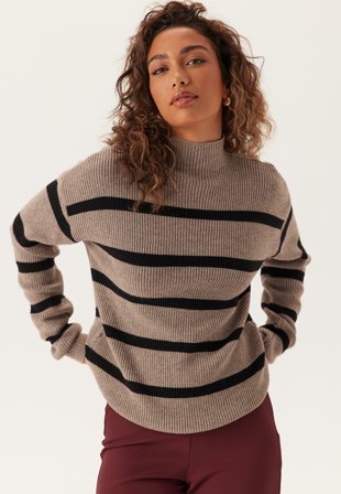 VILA - Viril Mockneck L/S Knit Rib Top - Falcon Stripes:BLACK - Kläder - - Bubbleroom