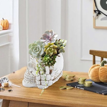 2025 Resin Skalle Planter Halloween Känsla Scenrekvisita Personliga Hem Utomhusdekorationer Ihålig Huvud Skalle Planter