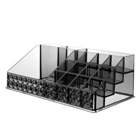 Meikkien järjestäjä, meikkisivellinten pidike, meikkien esittelykaappi