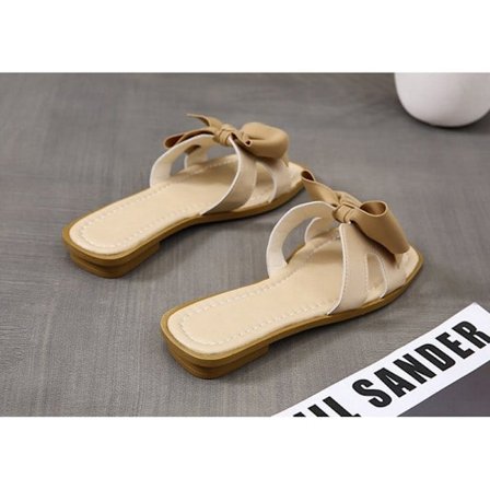 1 Par Dam Bowknot Sandaler med Öppen Tå Casual Sommarsandaler Slip On Platt Sandaler för Promenader Shopping Aprikos 36
