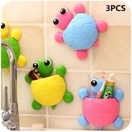3-delad väggmonterad tandborsthållare i form av en sköldpadda, självhäftande tandborsthållare för barn.