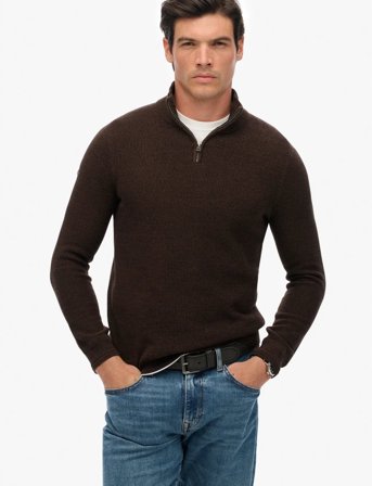 Superdry Lw Cotton Texture Half Zip - Brown - L