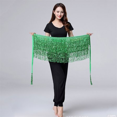 Danse Hip Nederdel Pailletter Frynser Nederdel kvast Hoftetørklæde Rave Nederdel