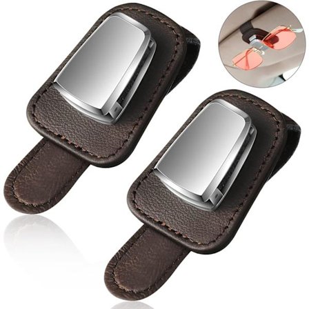 2 kpl yleismallinen autolasipidike aurinkosuojaan, aurinkolasit, nahkakiinnike, lasien ripustin ja lippukorttipidike, lasipidike autoon (ruskea)