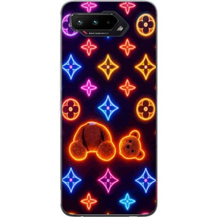Yhteensopiva Puhelinkuori Asus Asus ROG Phone 5 Neonvärisellä ylellisellä kuviolla, jossa hehkuvia nalleja pop-taide-esteetiikassa