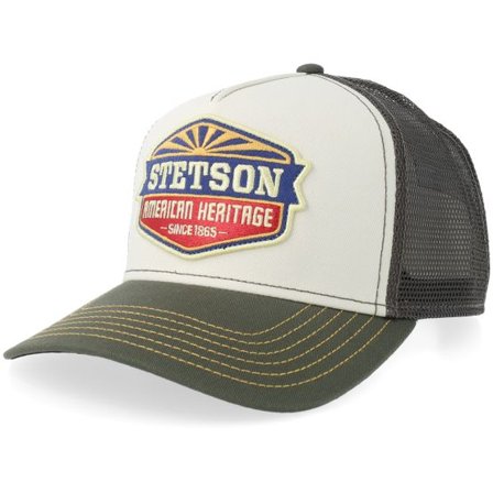 Stetson - Vit trucker Keps - Sun White/Olive Trucker @ Hatstore