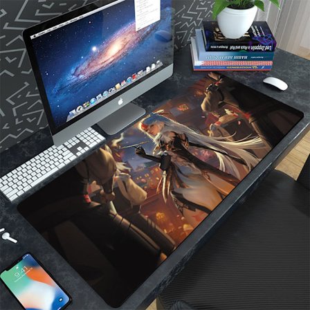 Game Yuanshen tegneserie kontor tastatur computer skrivebordspude stort kreativt underlag vandtæt smudsafvisende fortykket musemåtte,400*900*3mm