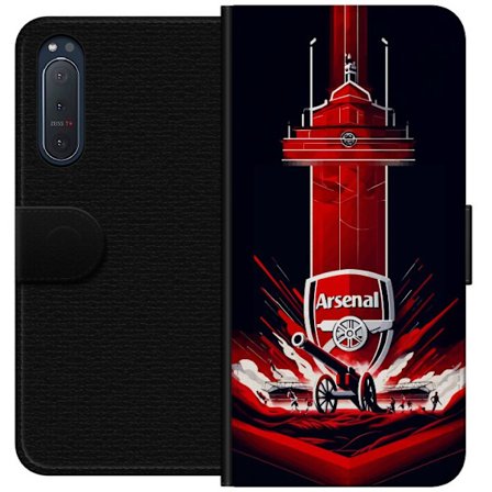 Yhteensopiva Lompakkokotelo Sony Xperia 5 II Arsenal-embleemi, jossa tykki ja stadionmotiivi voimakkaassa punaisessa ja valkoisessa urheilusuunnittelu