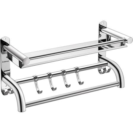 Sus304 Rustfrit Stål Håndklædeholder, Børstet Rustfrit Stål Badeværelseshylde, Foldbar Håndklædeholder Med Kroge, Hylde, Hotel Stil (40 X 19 X 15cm)