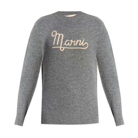 Marni Long-Sleeved Sweater With Embroidered Logo Grå, Dame