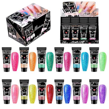 12 Färger Poly Nail Extension Gel Polish Set Självlysande Solid Färg Neon Gel Nagelkonst Design Nybörjarkit Gåva