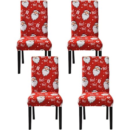 Stretch Stolskydd för Matstolar 4 St Röd Vit Jultomte Matstolöverdrag Mjuk Spandex Elastisk Avtagbar Tvättad