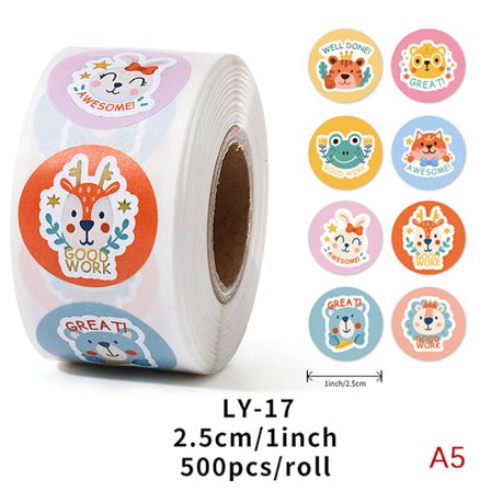 500 stk 1 tomme/2,5 cm Dyr Bra Jobb Coola Klistremerker Rull for Envel