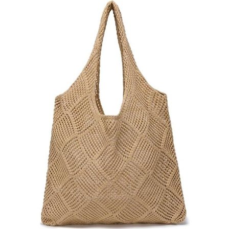 Skuldertaske til kvinder, håndtasker, skuldertaske, weekendtaske til kvinder, kvinders ferie-mesh strikket taske, kastanjebrun