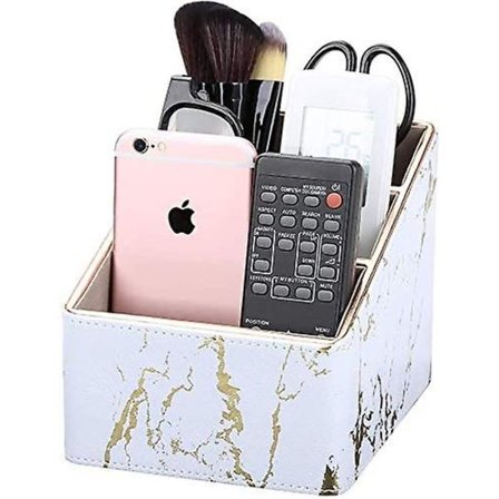 Fjernkontrollholder med 3 rom, PU-skinn TV-fjernkontrollarrangør Skinn skrivebordsarrangør for TV-fjernkontroll