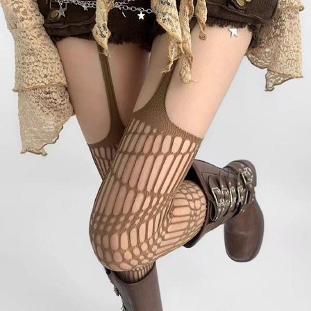 one size; Kaffe-Sexede blondestrømper til kvinder, solide fiskenetstrømper med huller, uregelmæssige størrelser, tynde stablingstrømper med 