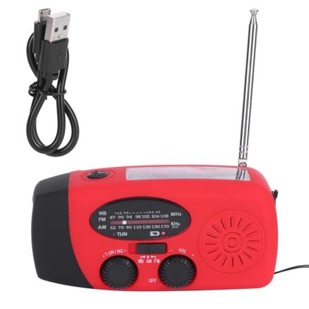 QQT088 ABS Solenergi Nød Multifunksjon Håndsveiv Radio Støtte FM/AM Lommelykt