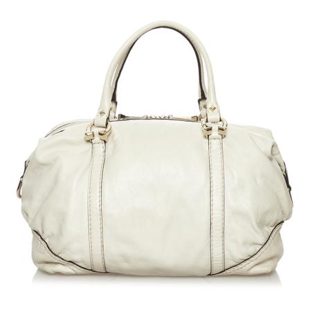 Gucci Vintage, Pre-owned Horsebit Nail Leather Boston Bag Wit, Dames, Maat:ONE Size