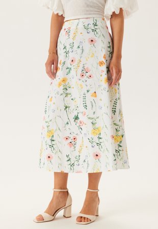 VILA - Vicapro Hw Midi Skirt - Cloud Dancer Aop:flowers - Kläder - - Bubbleroom