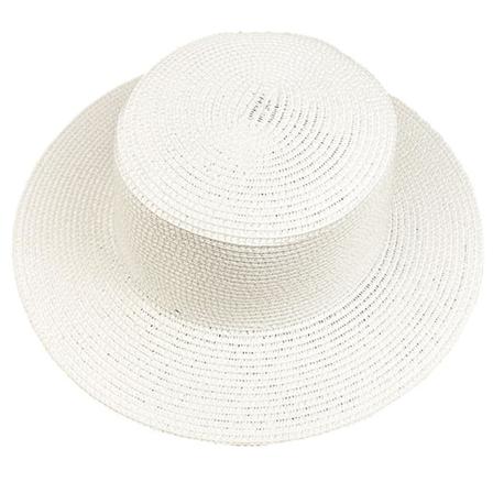 Solidfarget Solhatt for Kvinner med Bred Bremm - Strohatt for Utendørs, Strand, Sommer White